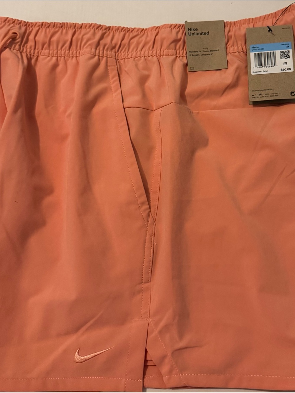 Nike Men’s Coral Orange Athletic Shorts with Swoosh